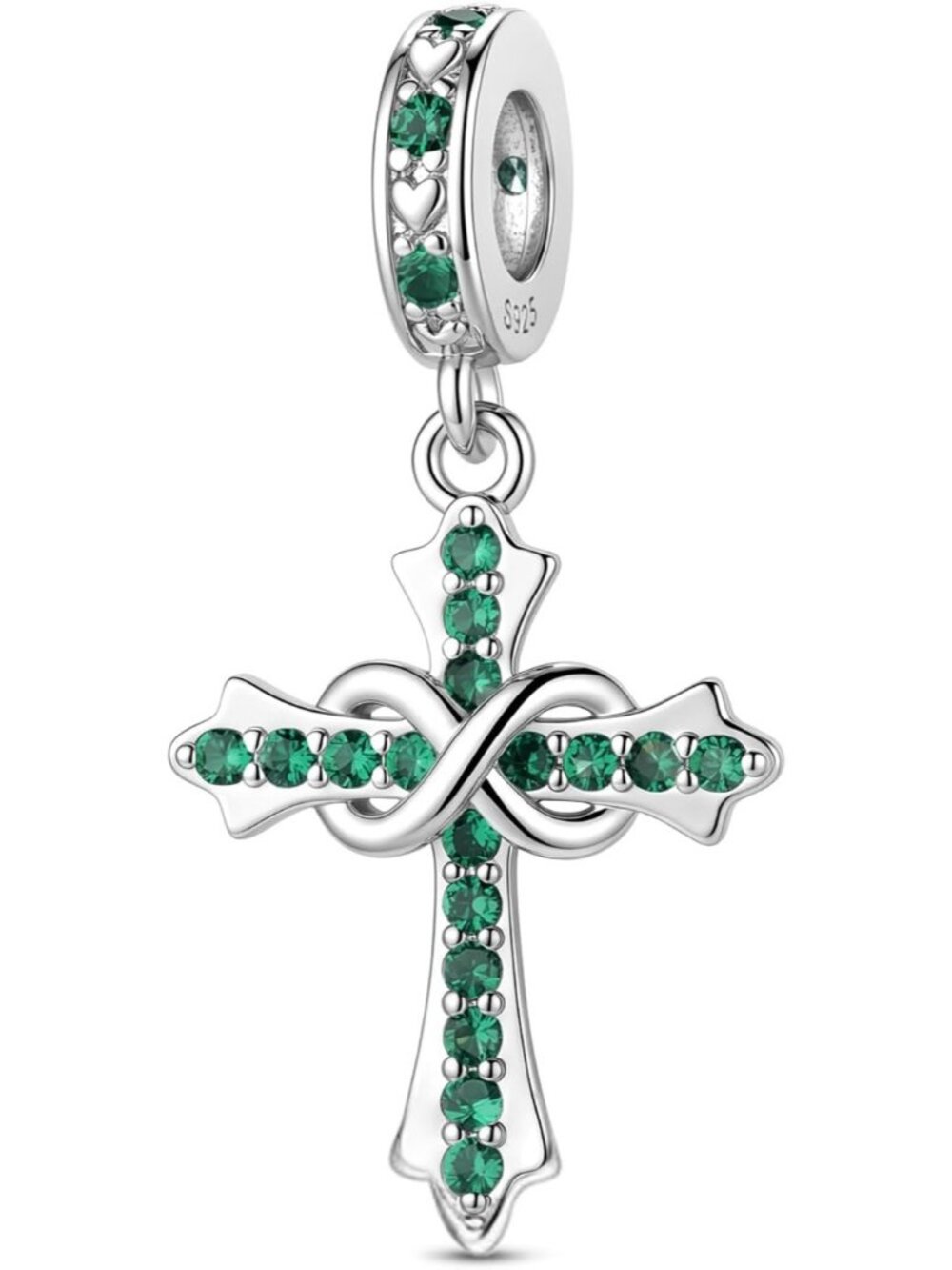 Women's Dark Green 925 Sterling Silver Birthstone Charm Cross Compatible Beads